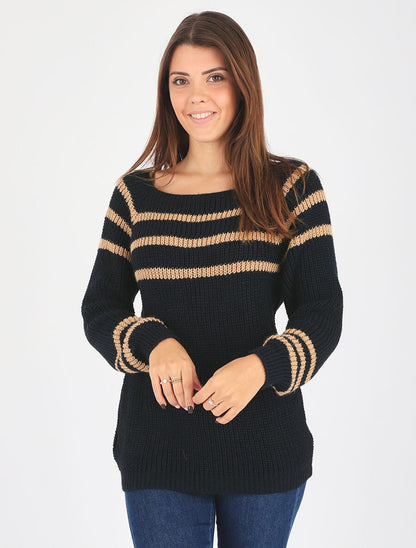 Pull en maille à col bateau - Marine - 4