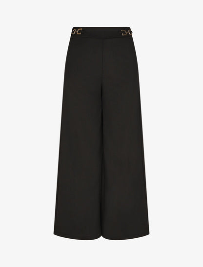 Pantalon ample taille haute à boucles - Noir - 1