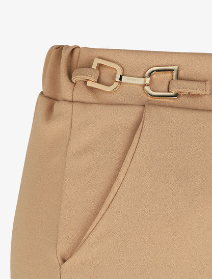 Pantalon ample taille haute à boucles - Camel - 3