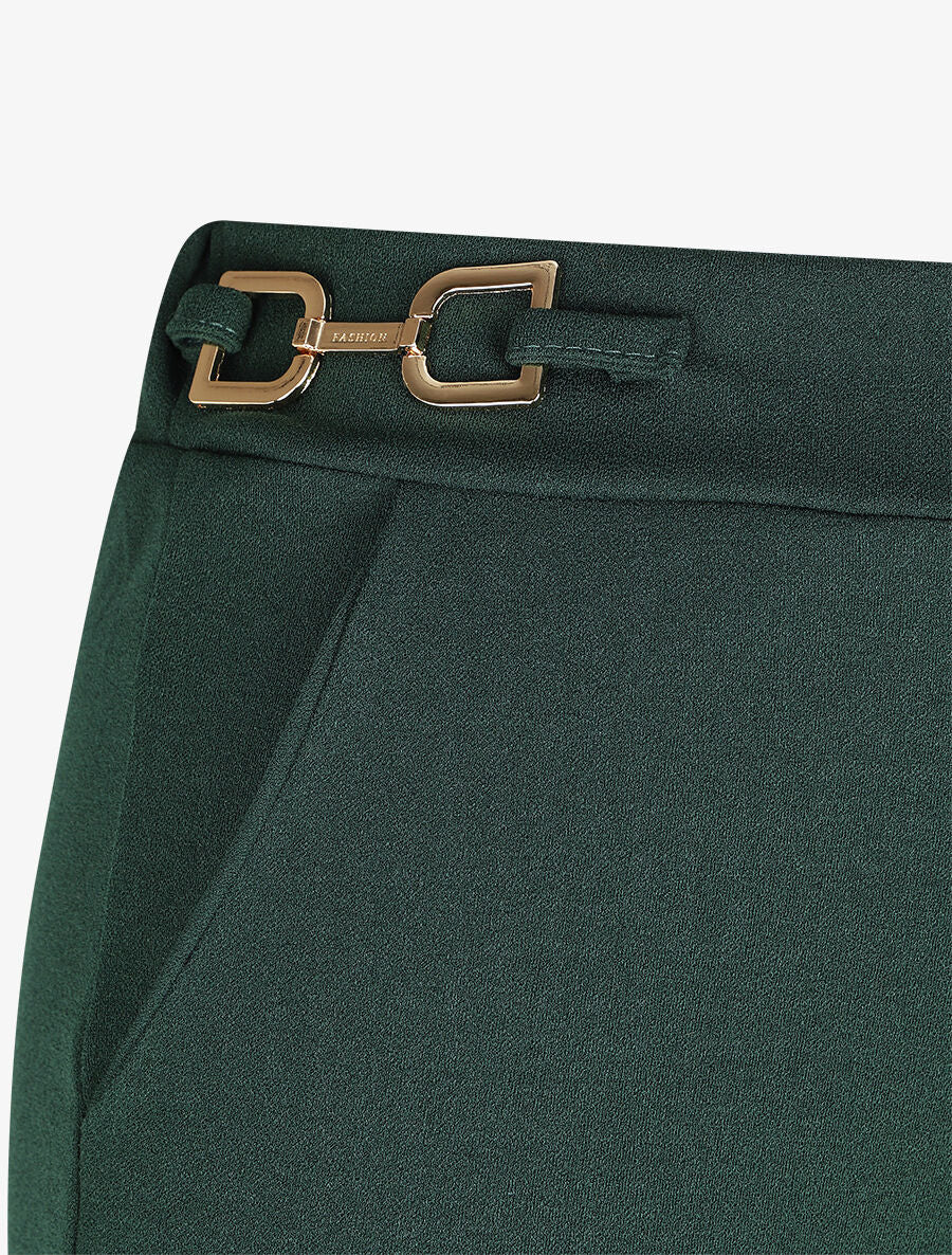 Pantalon ample taille haute à boucles - Vert foncé - 3