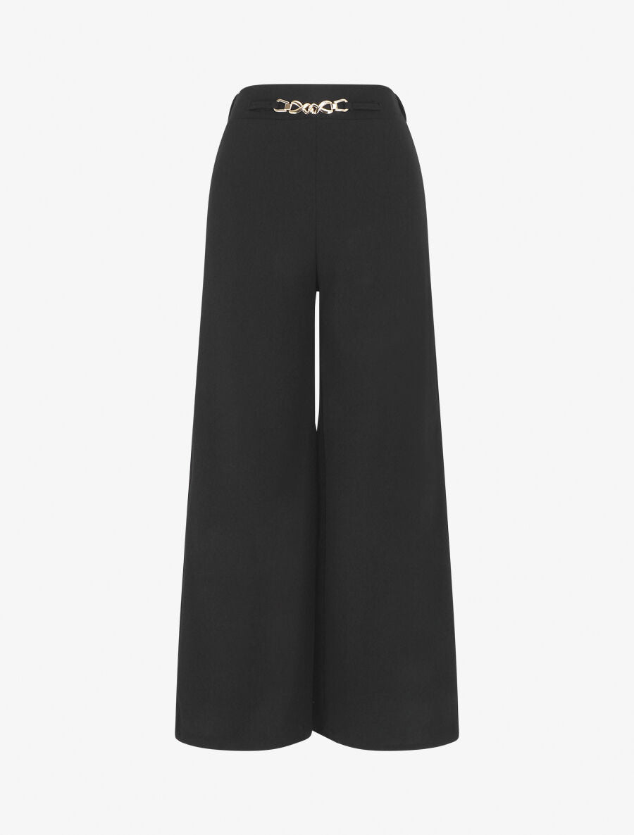 Pantalon ample taille haute élastiquée - Noir - 1