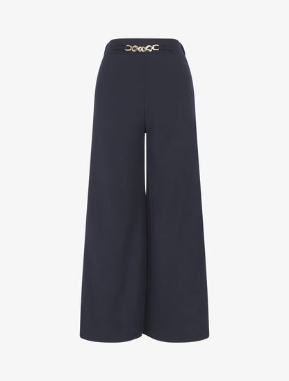 Pantalon ample taille haute élastiquée - Marine - 4