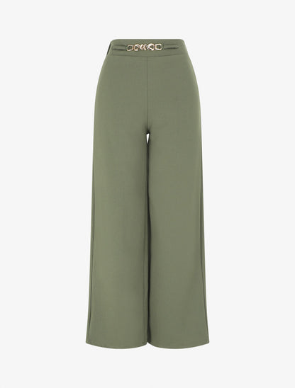Pantalon ample taille haute élastiquée - Kaki - 1
