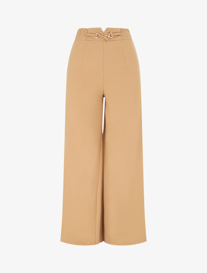 Pantalon uni à taille élastiqué - Camel - 1
