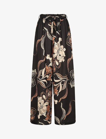 Pantalon ample taille haute imprimé floral - Noir - 6