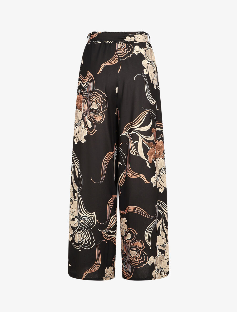 Pantalon ample taille haute imprimé floral - Noir - 2
