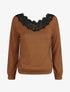 Pull fin droit col bateau en crochet - Camel - 1