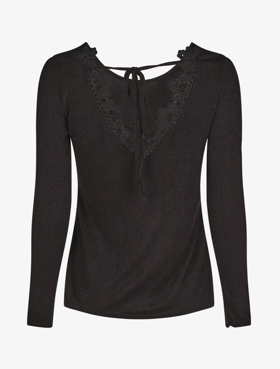Pull fin droit dos en crochet - Noir - 2