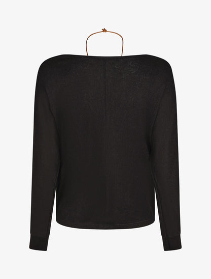 Pull ample manches à boutons décoratifs - Noir - 2