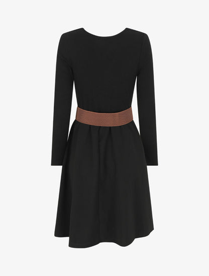 Robe courte évasée col bénitier et manches longues - Noir - 2