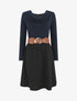 Robe courte évasée col bénitier et manches longues - Marine - 6