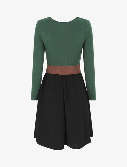 Robe courte évasée col bénitier et manches longues - Vert - 2