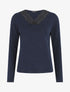 Pull droit col V en dentelle - Marine - 1
