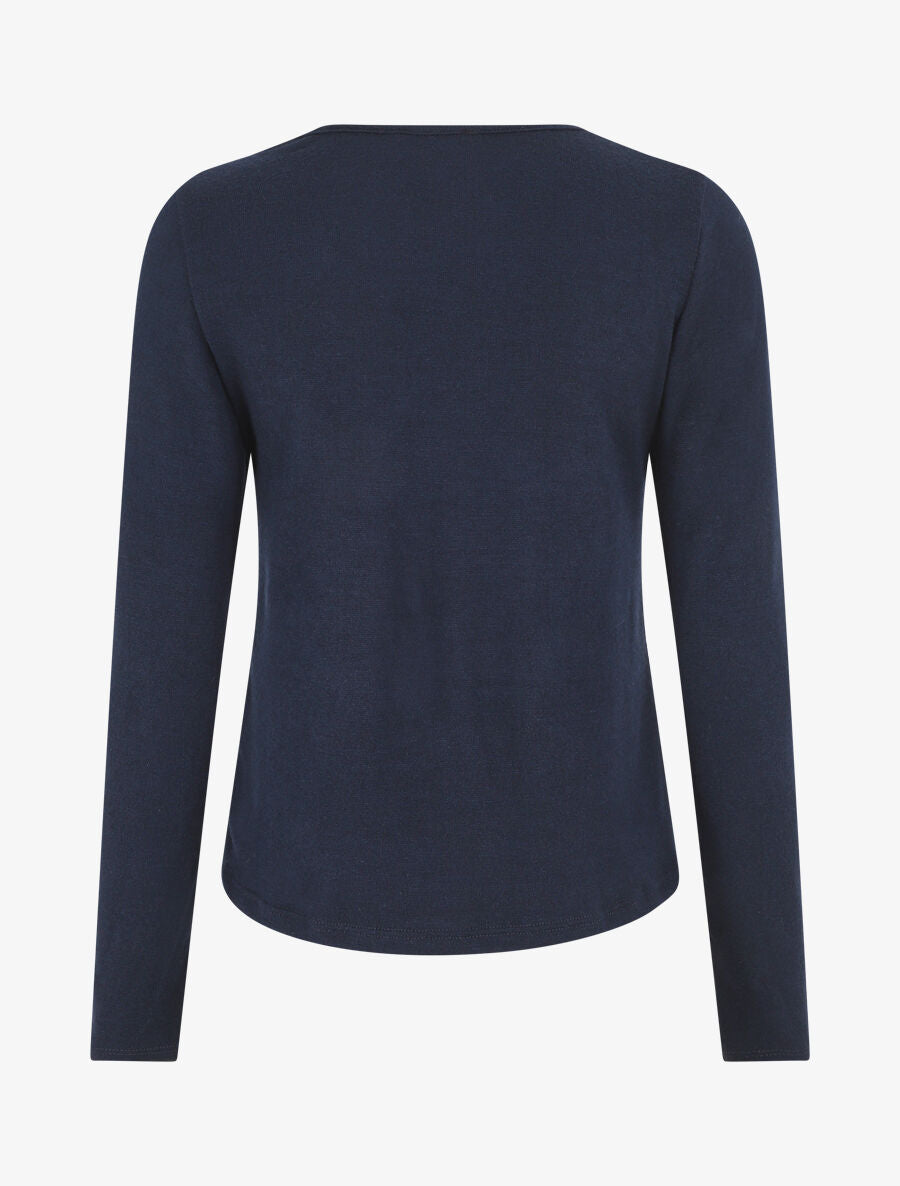 Pull droit col V en dentelle - Marine - 2