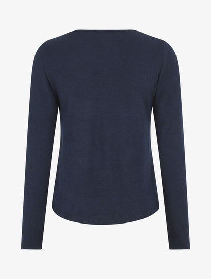 Pull droit col V en dentelle - Marine - 2
