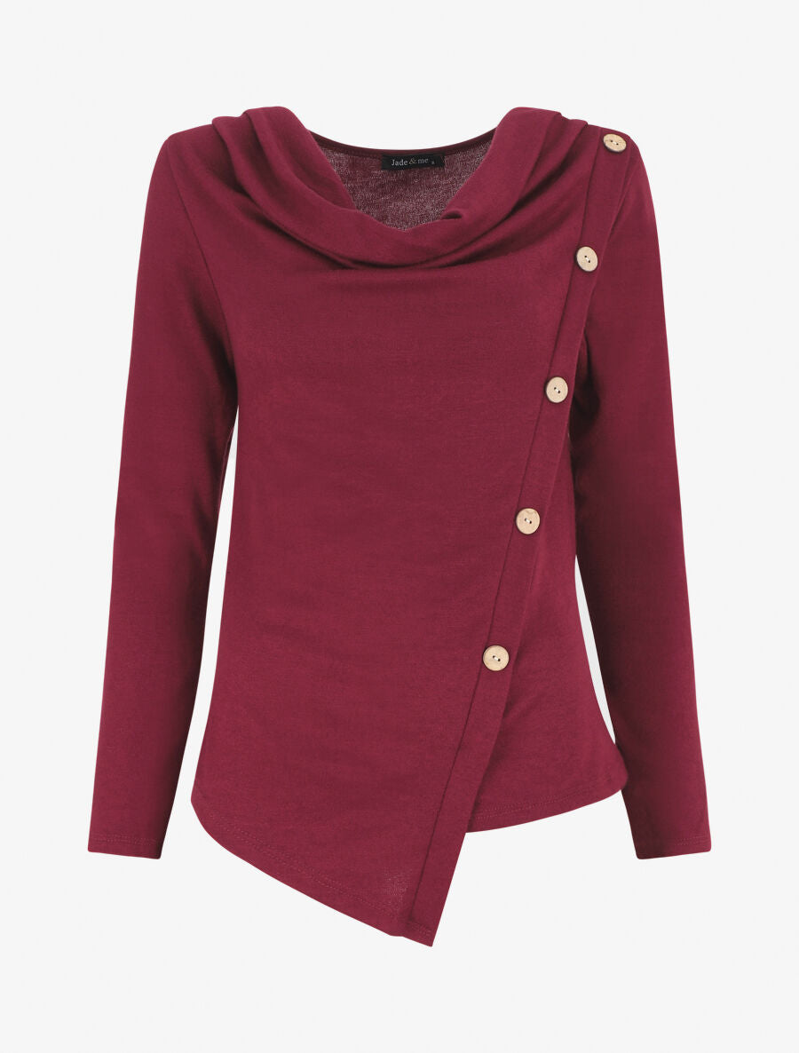Pull droit à boutons et col bénitier - Bordeaux - 1