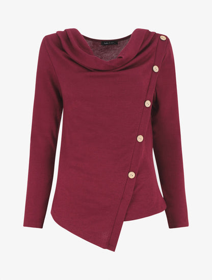 Pull droit à boutons et col bénitier - Bordeaux - 1