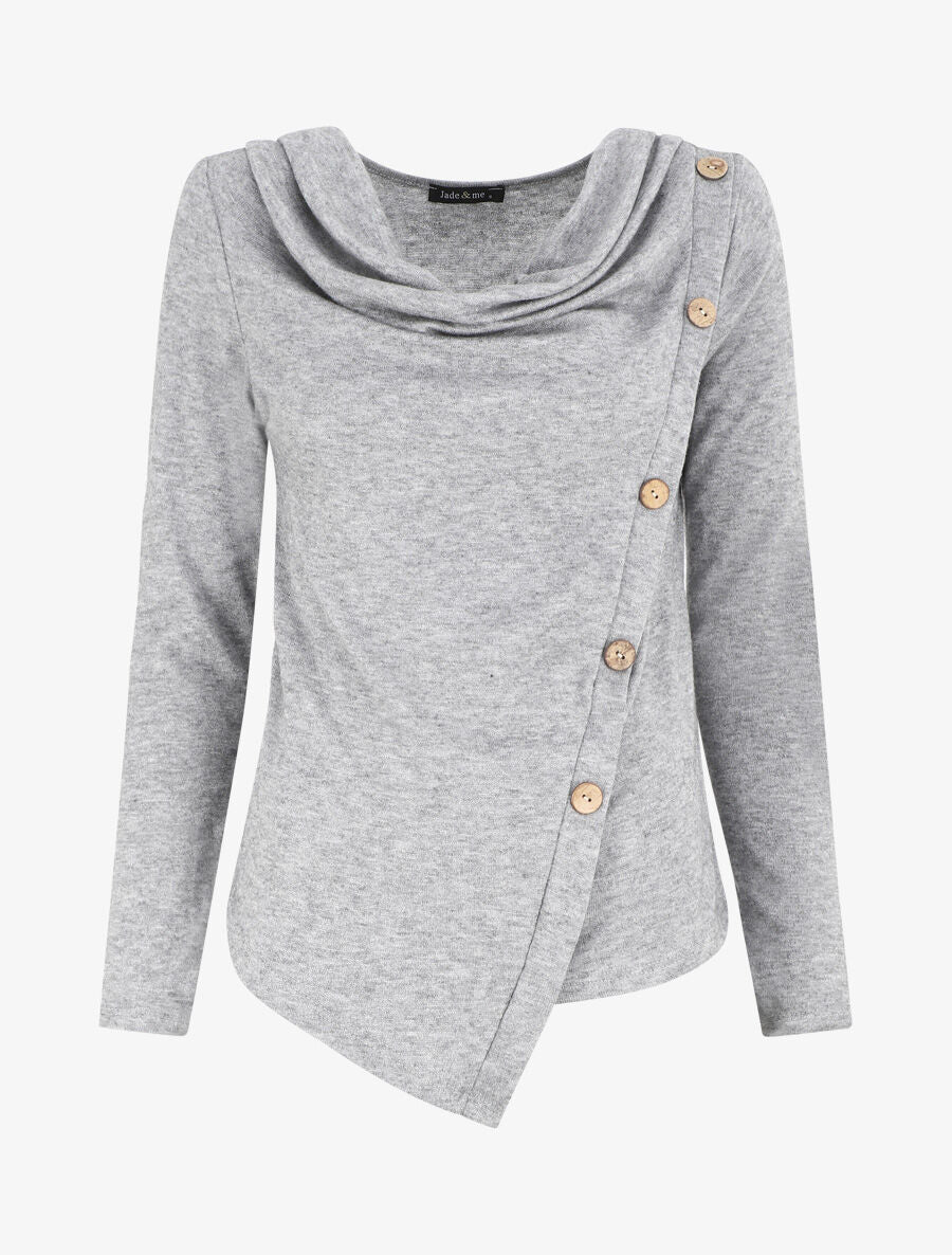 Pull droit à boutons et col bénitier - Gris - 1