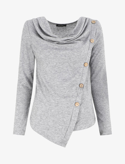 Pull droit à boutons et col bénitier - Gris - 1