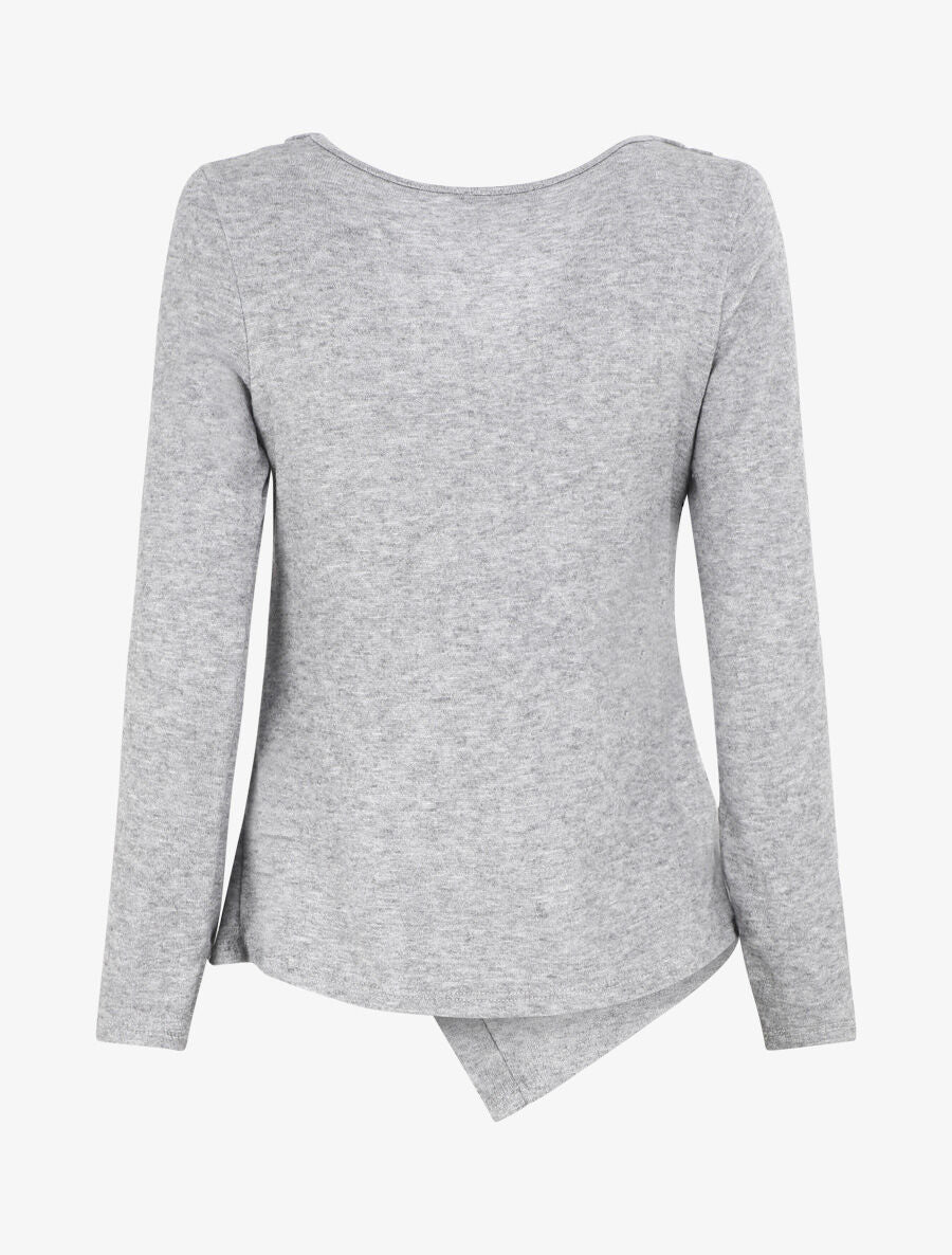 Pull droit à boutons et col bénitier - Gris - 2