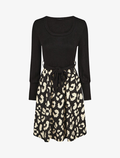 Robe mi-longue évasée imprimé léopard - Noir - 4