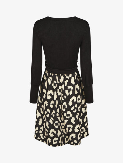 Robe mi-longue évasée imprimé léopard - Noir - 2