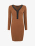 Robe pull droite col V en dentelle - Camel - 6