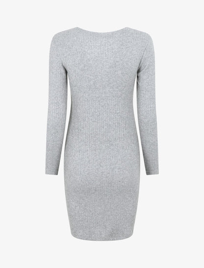 Robe pull droite col V en dentelle - Gris - 2