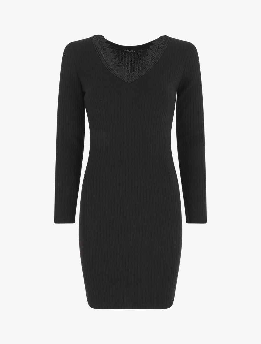 Robe pull moulante et côtelée - Noir - 7