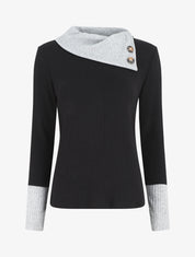 Pull côtelé droit col asymétrique - Noir/gris - 1