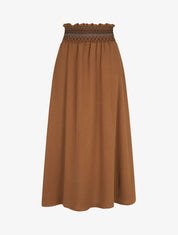 Jupe longue évasée taille haute élastiquée - Camel - 1