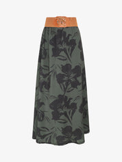 Jupe longue à taille haute imprimé floral - Kaki - 1