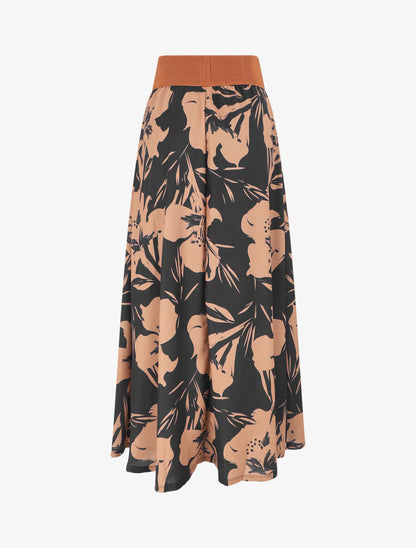 Jupe longue à taille haute imprimé floral - Noir - 2