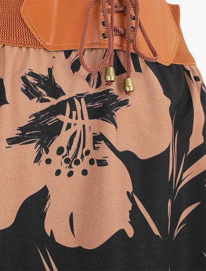 Jupe longue à taille haute imprimé floral - Noir - 3