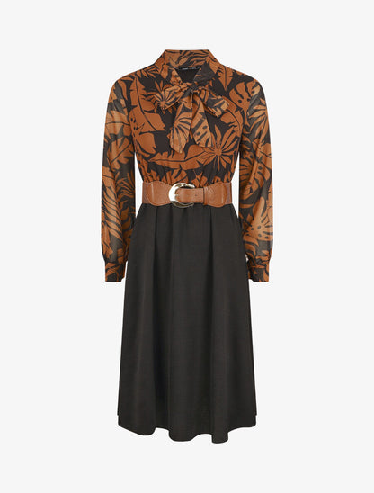Robe longue évasée imprimé tropical - Noir/camel - 1