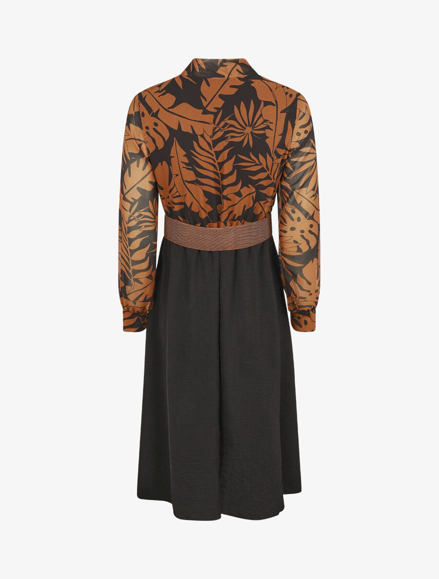 Robe longue évasée imprimé tropical - Noir/camel - 2