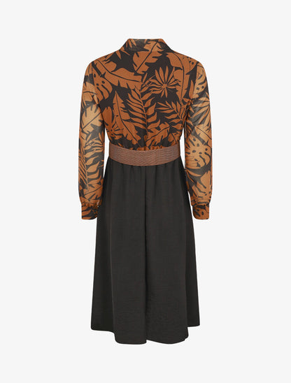 Robe longue évasée imprimé tropical - Noir/camel - 2