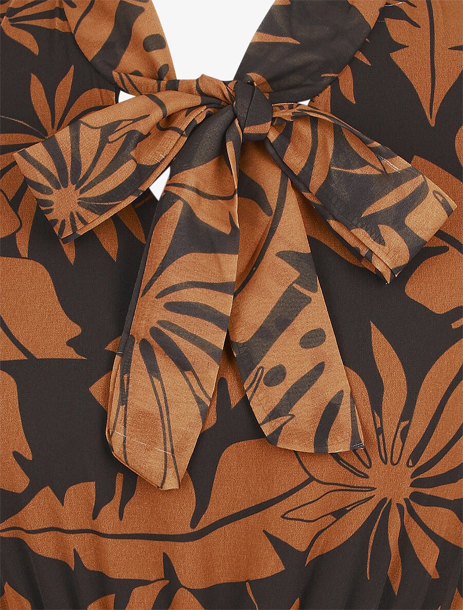 Robe longue évasée imprimé tropical - Noir/camel - 3