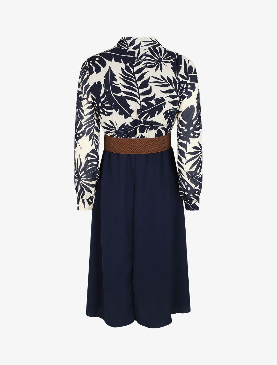 Robe longue évasée imprimé tropical - Blanc/marine - 2
