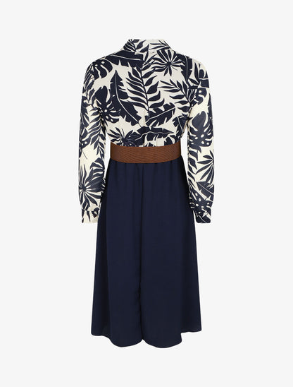 Robe longue évasée imprimé tropical - Blanc/marine - 2