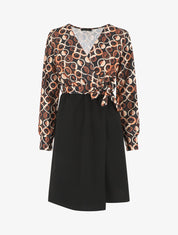 Robe bicolore imprimé retro - Noir - 1