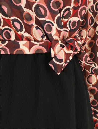 Robe bicolore imprimé retro - Bordeaux - 3