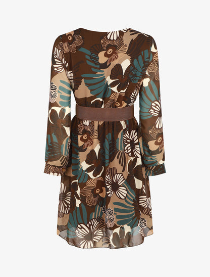 Robe élastiquée à imprimé fleuri - Marron - 2