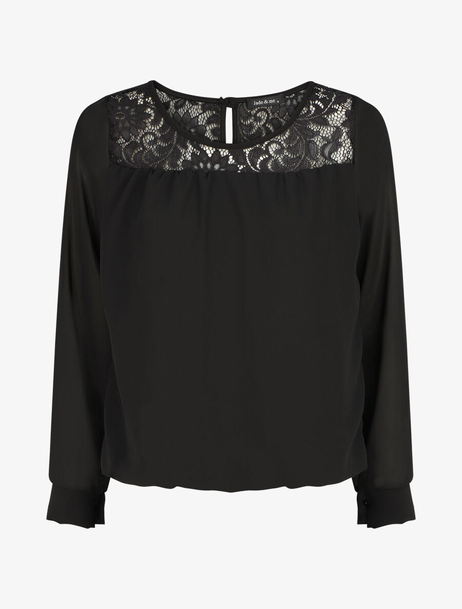Top uni en voile et dentelle - Noir - 7