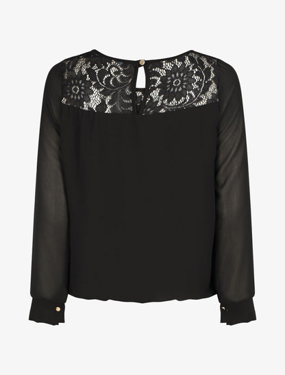 Top uni en voile et dentelle - Noir - 2