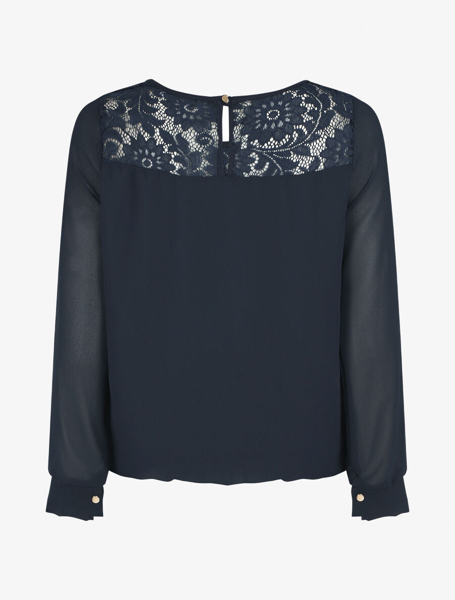 Top uni en voile et dentelle - Marine - 2