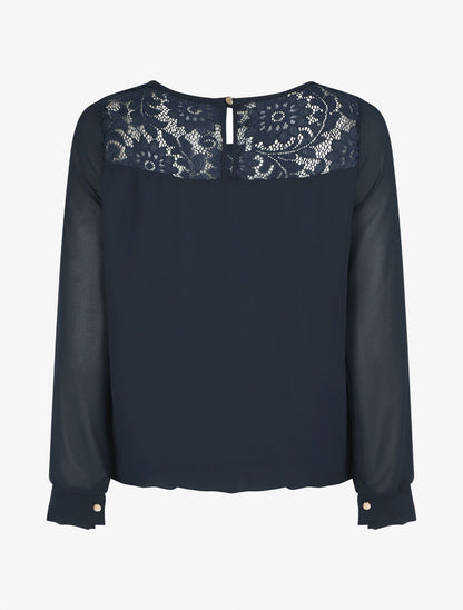Top uni en voile et dentelle - Marine - 2