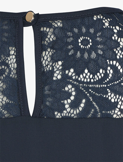 Top uni en voile et dentelle - Marine - 3