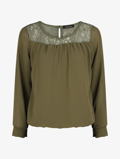 Top uni en voile et dentelle - Kaki - 7