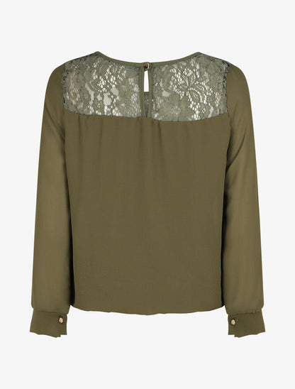 Top uni en voile et dentelle - Kaki - 2